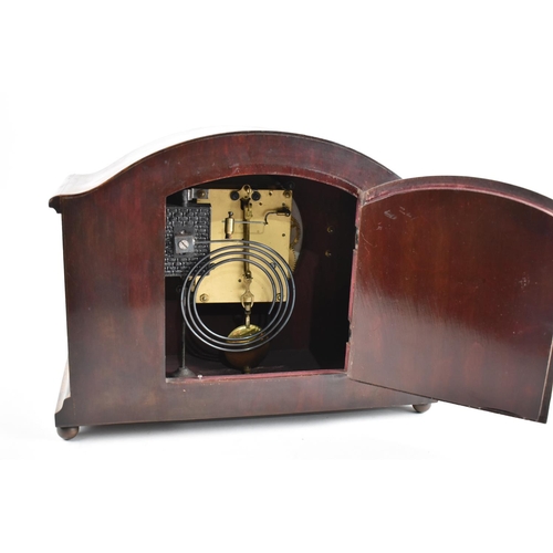 33 - A Mid 20th Century Mahogany Mantel Clock with Brass Mounted Pilasters and Arched Top, 32.5cms Wide