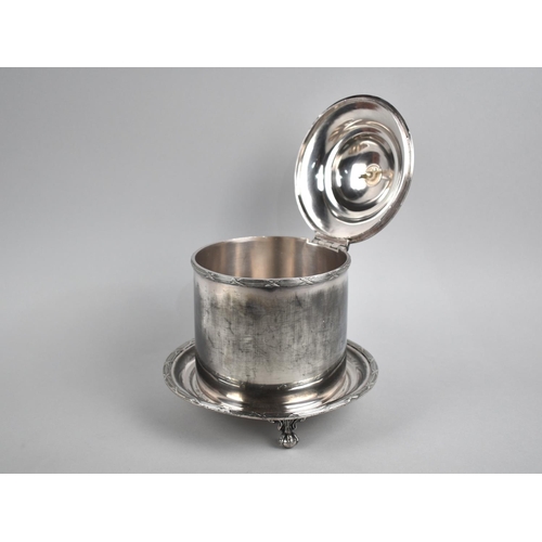 50 - A Mid 20th Century Silver Plated Circular Lidded Biscuit Barrel or Ice Bucket on Three Claw and Ball... 