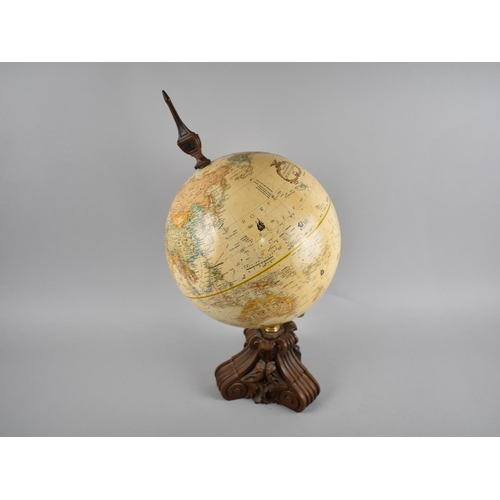 65 - A Modern Replogle American Table Top Globe on Carved Scrolled Wooden Stand, 45.5cms High