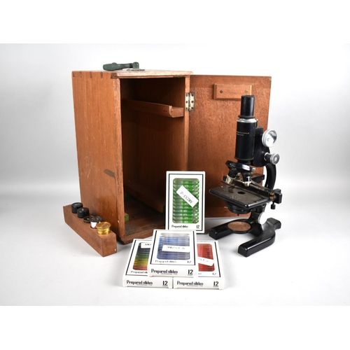 89 - A Vintage Cooke, Troughton and Simms Monocular Microscope in Fitted Box with Four Packs of Prepared ... 