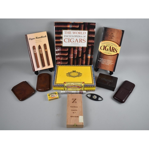 92 - A Collection of Various Cigar Ephemera to include Four Corifeos Sumatra Cigars, Cutter, Books, Leath... 