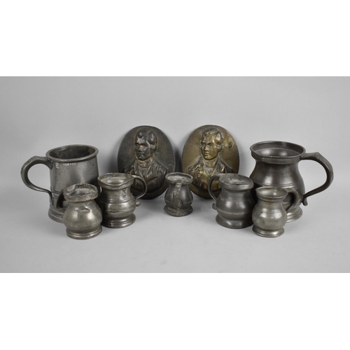 93 - A Collection of William IV and Victoria Stamped Pewter Measures together with a Pair of Cast Brass P... 