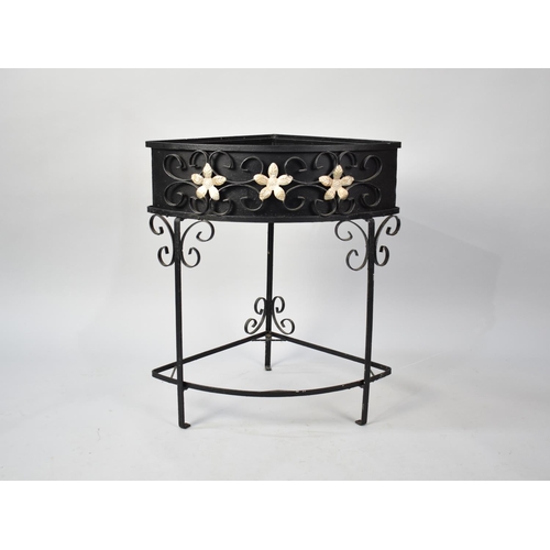 95 - A Mid 20th Century Wrought Iron Corner Planter with Scrolled Decoration, 56cms Wide