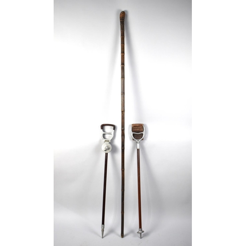 97 - Two Vintage Shooting Sticks together with a Tall Bamboo Walking Staff, 164cms Long