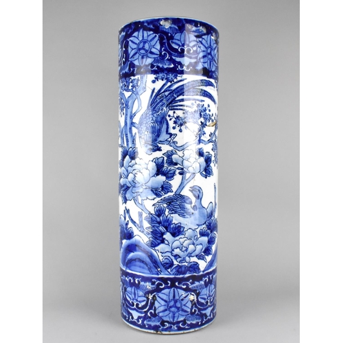 98 - A Mid 20th Century Blue and White Oriental Ceramic Circular Stick Stand Decorated with Birds and Flo... 