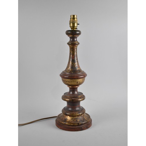 61 - A Modern Gilt Decorated Table Lamp with Circular Base, No Shade, 43cms High