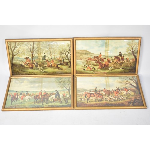 503 - A Set of Four Gilt Framed Hunting Prints, Each 55x32cms