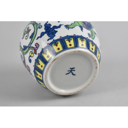 286 - An Oriental Porcelain Ginger Jar Decorated with Dragons and Scrolls, 7cms High