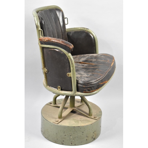 105 - A Vintage Metal Framed Leather Upholstered Swivel Chair Set on Later Circular Metal Stand, Condition... 