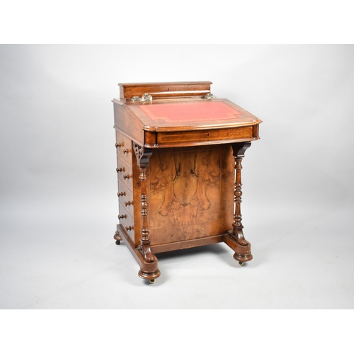 131 - A 19th Century Burr Walnut Davenport with Sloping Lid Having Tooled Leather Writing Inset to Fitted ... 