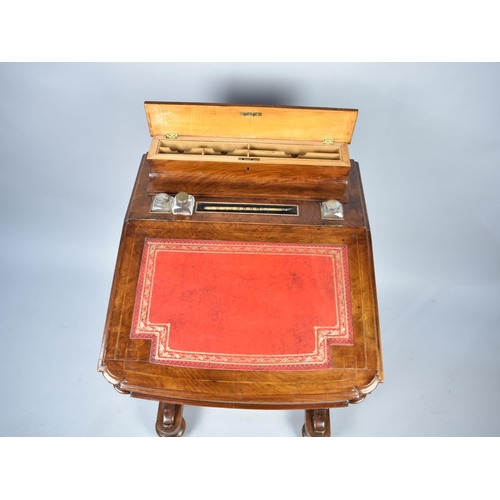 131 - A 19th Century Burr Walnut Davenport with Sloping Lid Having Tooled Leather Writing Inset to Fitted ... 