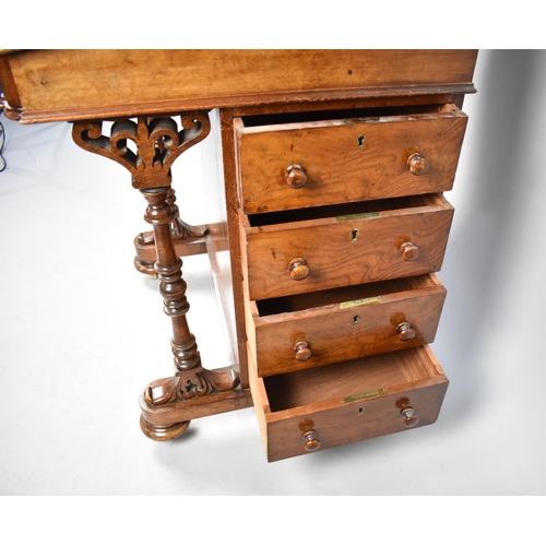 131 - A 19th Century Burr Walnut Davenport with Sloping Lid Having Tooled Leather Writing Inset to Fitted ... 