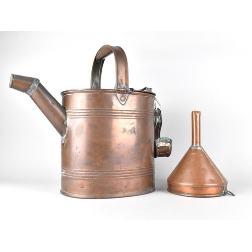 136 - A Late 19th Century Copper Beer Funnel together with a Large Copper Hot Water Jug, Handle Detached b... 