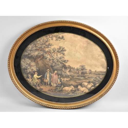 151 - A Gilt Framed Oval Print, Rural Scene, 50x37cms