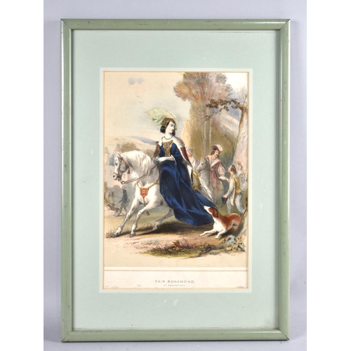 158 - A Framed Hand Coloured Lithograph Dated 1838, Fair Rosamond at Woodstock, 18x27cms