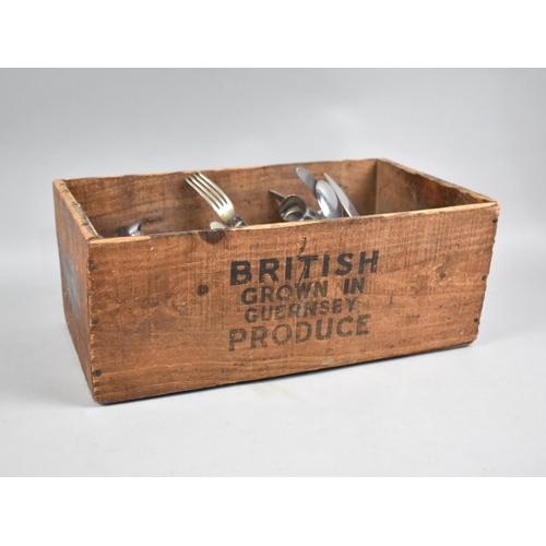 164 - A Vintage British Grown Produce Box for Guernsey Containing Large Quantity of Kitchen Cutlery