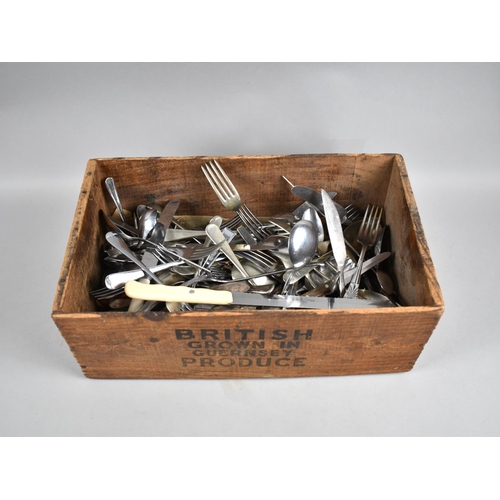 164 - A Vintage British Grown Produce Box for Guernsey Containing Large Quantity of Kitchen Cutlery