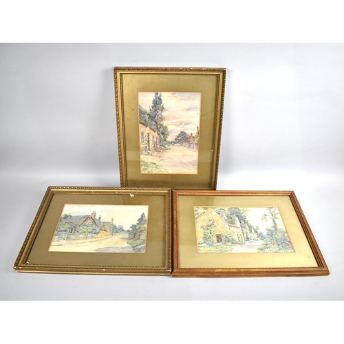 165 - A Set of Three Framed Watercolours Depicting Village Streets, All by The Same Artist, Each 26x17cms