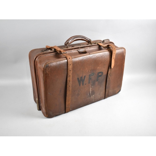 180 - A Vintage Leather Case Monogrammed WFP, 51cms Wide