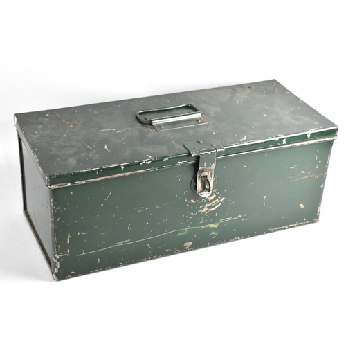 195 - A Green Painted Metal Tool Box, 46cms Long