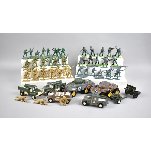 217 - A Collection of Various Playworn Diecast Military Vehicles and Plastic Figures