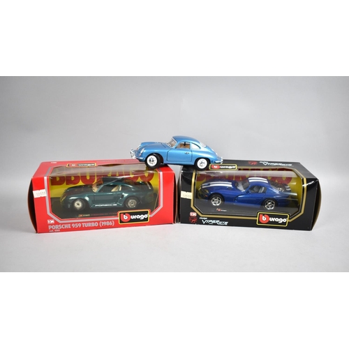 231 - Two Boxed Burago Diecast Sports Cars and an Unboxed Model of a Porsche