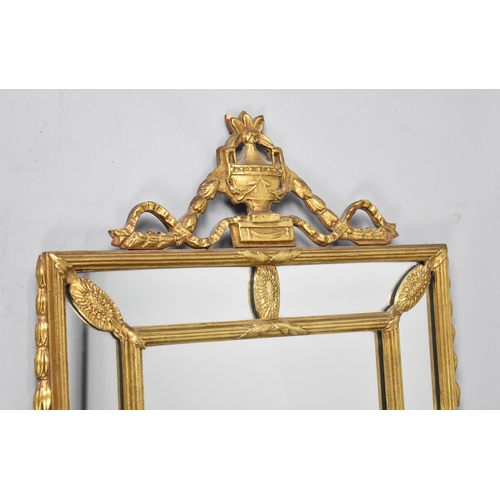 237 - A Mid 20th Century Gilt Framed Sectional Pier Mirror with Adam Vase and Swag Finial, 58x109cms Overa... 