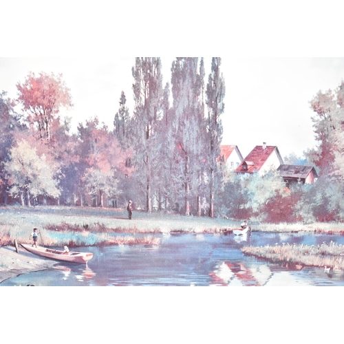 239 - A Large Framed Print, Rural River Scene by S Haller, 119x52cms