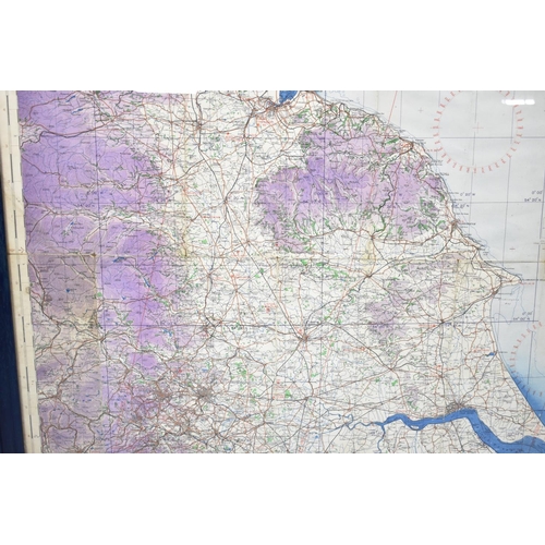 241 - A Framed Ordnance Survey RAF WW2 Second Edition Map of England, North East, 70x50cms