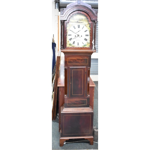 273 - A 19th Century Mahogany Long Case Clock with Painted Arched Dial inscribed for Dotter and Co, Pontyp... 