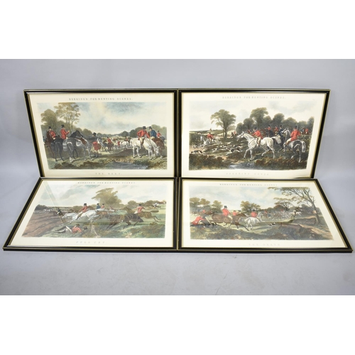 276 - A Set of Four Framed Hunting Prints, Herring's Fox Hunting Scenes, Each 78x43cms