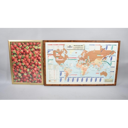 278 - A Framed American World Grain Map and a Print of Strawberries