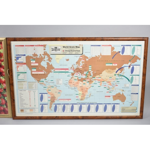 278 - A Framed American World Grain Map and a Print of Strawberries