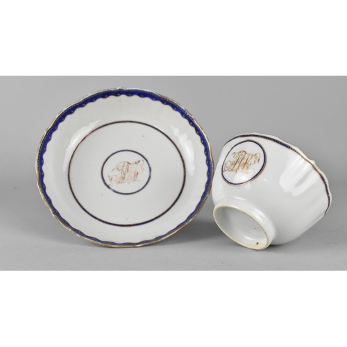 284 - An 18th/19th Century Chinese Porcelain Export Monogrammed Tea Bowl and Saucer Decorated with Cobalt ... 