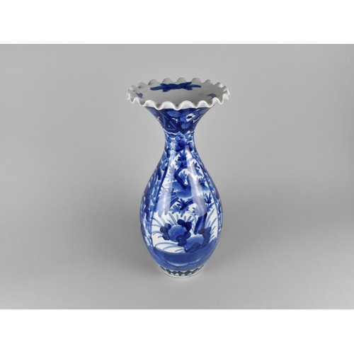 285 - A Large Japanese Porcelain Blue and White Vase with Flared Wavy Rim, 41cm high