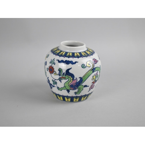 286 - An Oriental Porcelain Ginger Jar Decorated with Dragons and Scrolls, 7cms High