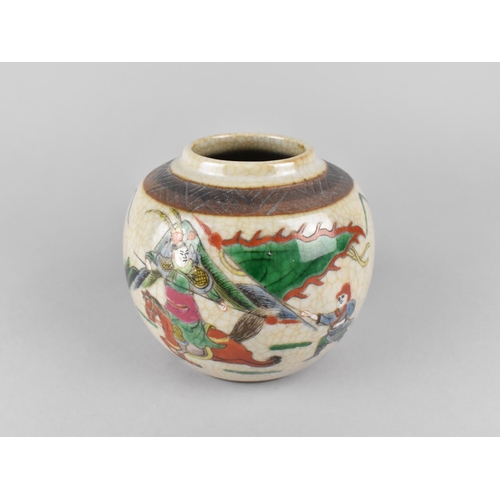 294 - A Chinese Nanking Crackle Glazed Ginger Jar Decorated with Battle Scene, 11cm high