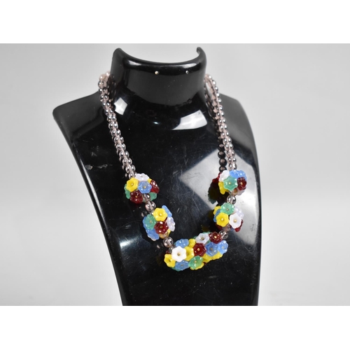 300 - A Vintage Necklace Comprising 1930s Multi Coloured Floral and Amethyst Glass Beads