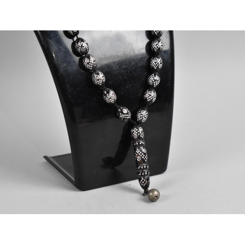 309 - A String of White Metal Inlaid, Black Coral Tasbih/Ottoman Prayer or Worry Beads, Missing Droppers, ... 