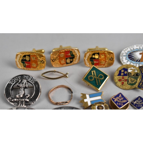 312 - A Collection of Gents Cufflinks, Lapel Badges, Studs Etc to include Masonic Gilt Metal Example, Gold... 