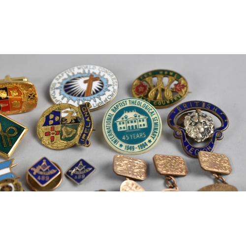 312 - A Collection of Gents Cufflinks, Lapel Badges, Studs Etc to include Masonic Gilt Metal Example, Gold... 