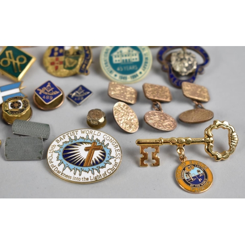 312 - A Collection of Gents Cufflinks, Lapel Badges, Studs Etc to include Masonic Gilt Metal Example, Gold... 