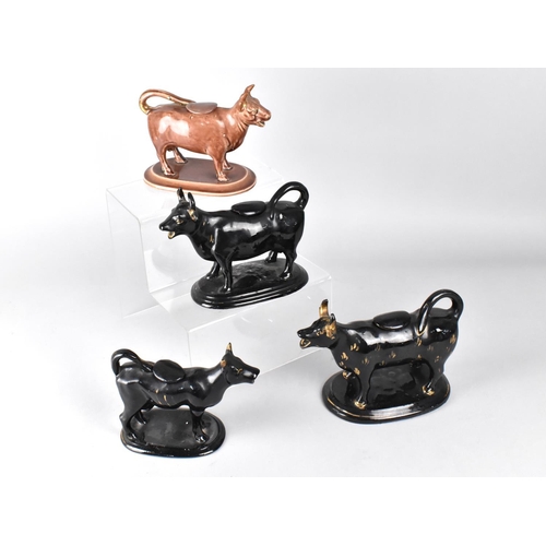 337 - Four 19th/20th Century Cow Creamers to Include Three Jackfield Black Glazed Examples (Some Condition... 