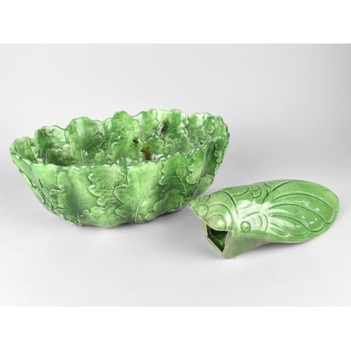 430 - A Green Glazed Leaf Bowl, 28x20x10cm, Together with a Green Glazed Wall Pocket in the Form of a Bug,... 