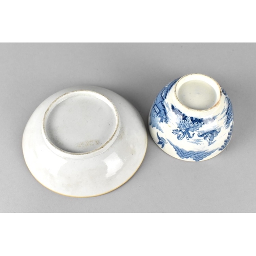 449 - An Early English Soft Paste Blue and White Transfer Printed Tea Bowl and Saucer with Oriental River ... 