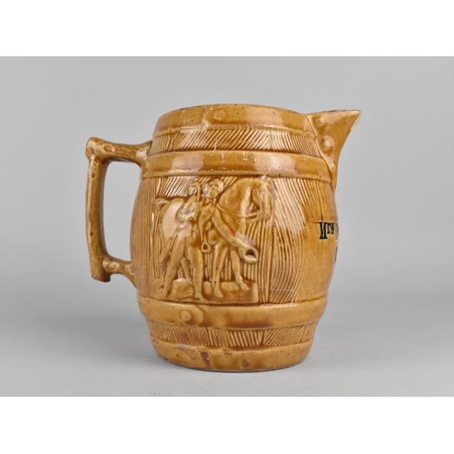 450 - An Early 20th Century Glazed Barrel Tavern Jug Inscribed for Mrs Donald 1919, Chip to Lip, 16cm High