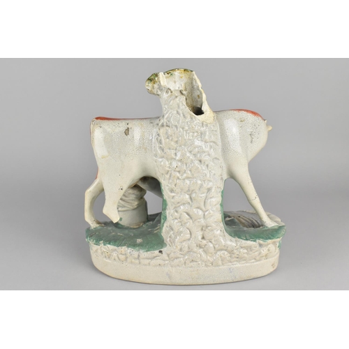 452 - A 19th Century Stafford Spill Vase Modelled as Cow with Calf and Milk Maid, (Condition Issues), 23cm... 