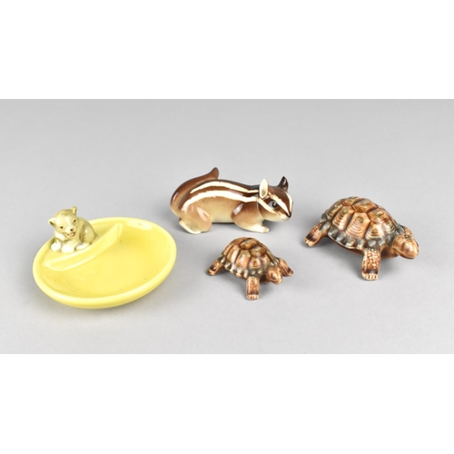 453 - A Small Wade Pin Dish with Lion Cub Finial Together with Two Wade Tortoises and a USSR Chipmunk