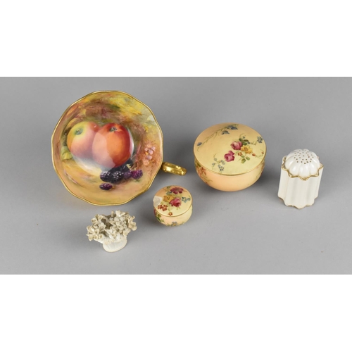 458 - A Hand Painted Royal Worcester Cabinet Cup, Still Life Apples and Blackberries Signed H Stinton (Han... 