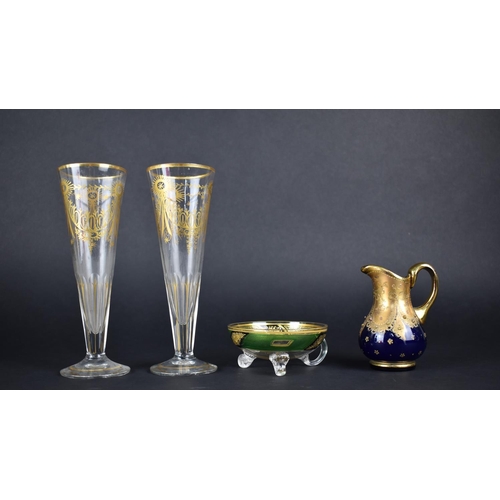 461 - A Pair of 19th Century Drinking Glasses with Flute Bowls Decorated in Gilt with Swag Decoration 19.5... 